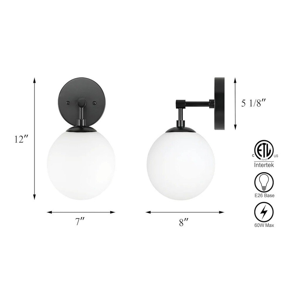 Globe Wall Sconce Matte Black (Inv 1146)